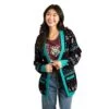 Women's Officially Licensed Harry Potter Relaxed Fit Knit Cardigan - Black With Teal Ribbing & House Icons Jacquard Print -Harry Potter GUEST 6c15e2aa 846a 44e3 a4ff 63bb3355dafe